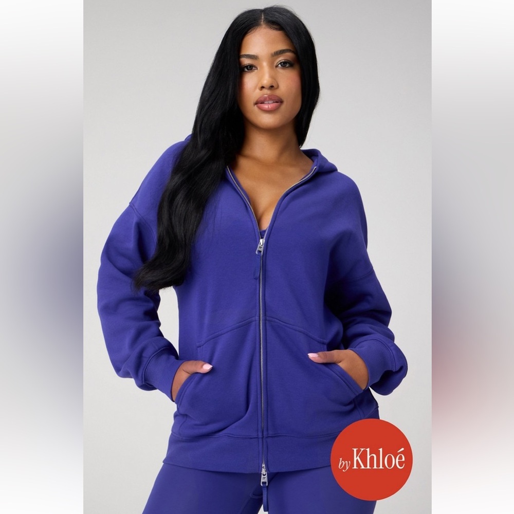 Fabletics Khloe Kardashian Oversized Zip Hoodie in Nightfall Blue, Small, NWT